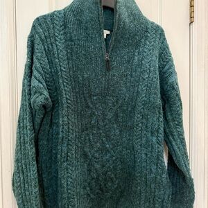 Sundance Teal 1/2 Zip Cable Knit Long Tunic Sweater Women’s